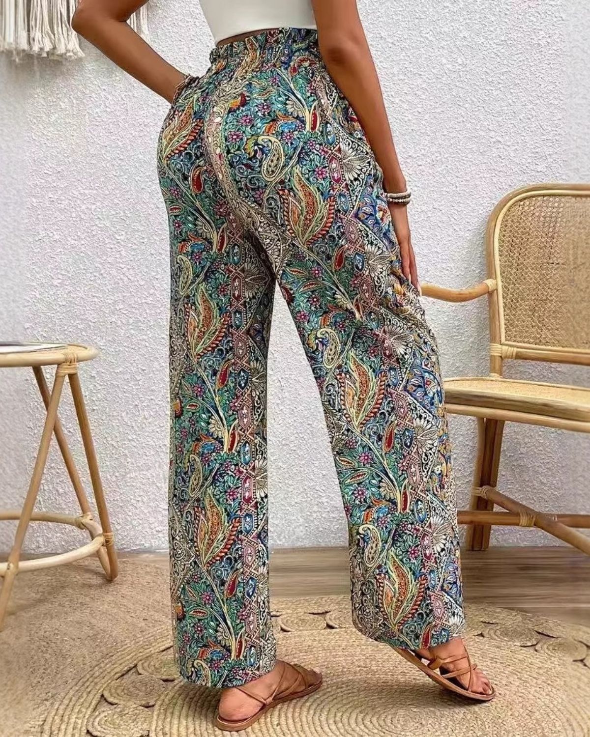 Reya - Relaxed Boho Print Wide-Leg Pants for Women