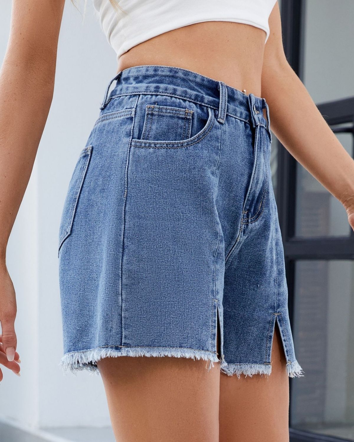 Malayah - Chic High-Waisted Denim Shorts with Front Slits for Women