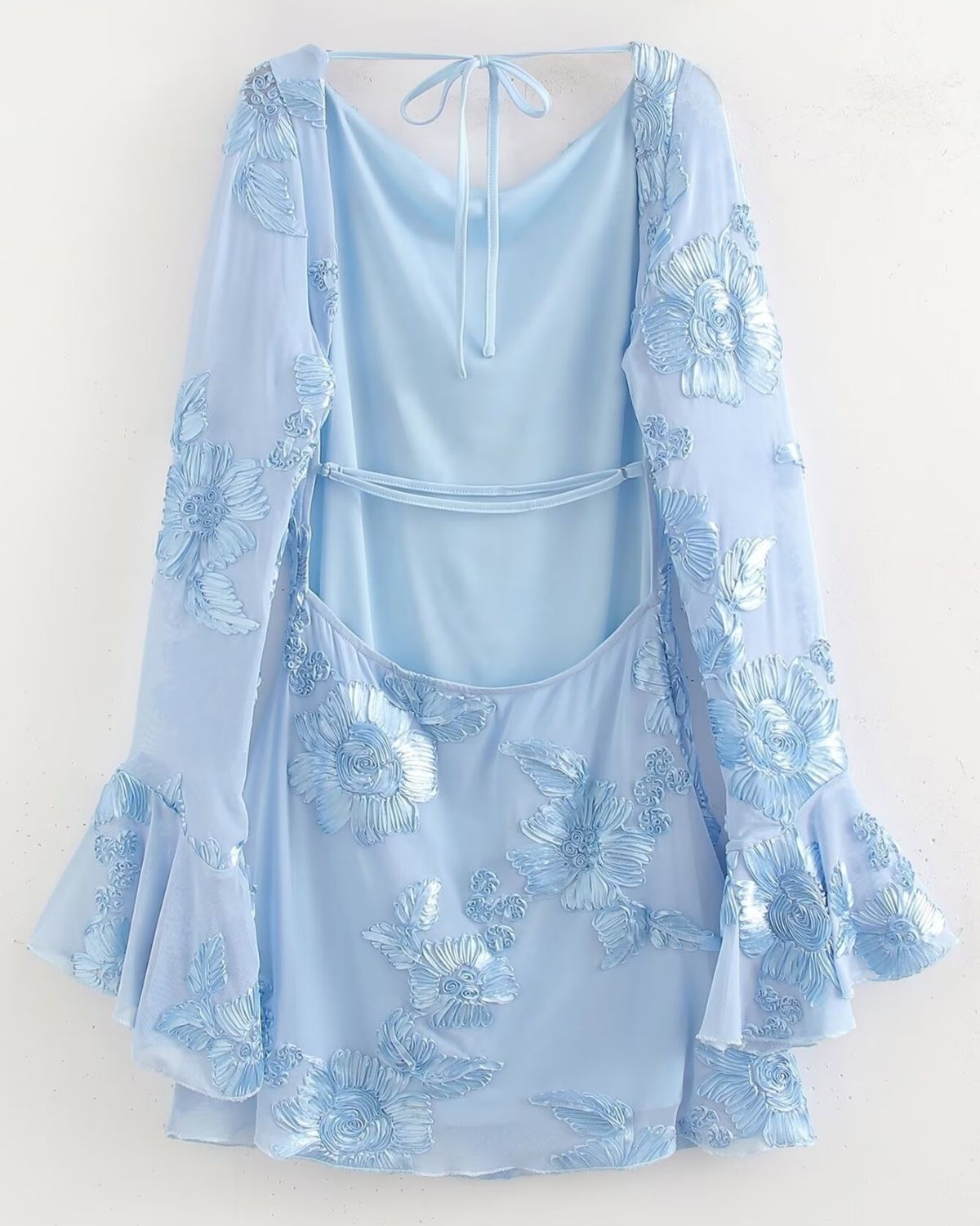 Klarina - Graceful Floral Embroidered Bell-Sleeve Dress for Women