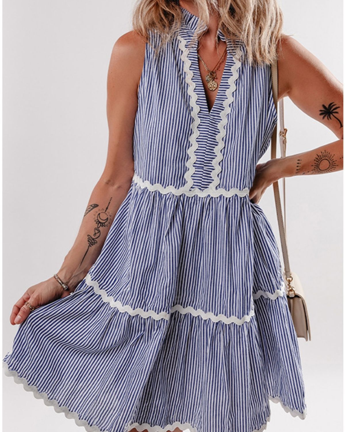 Carolina - Classic Striped Ruffle Edge Dress for Women