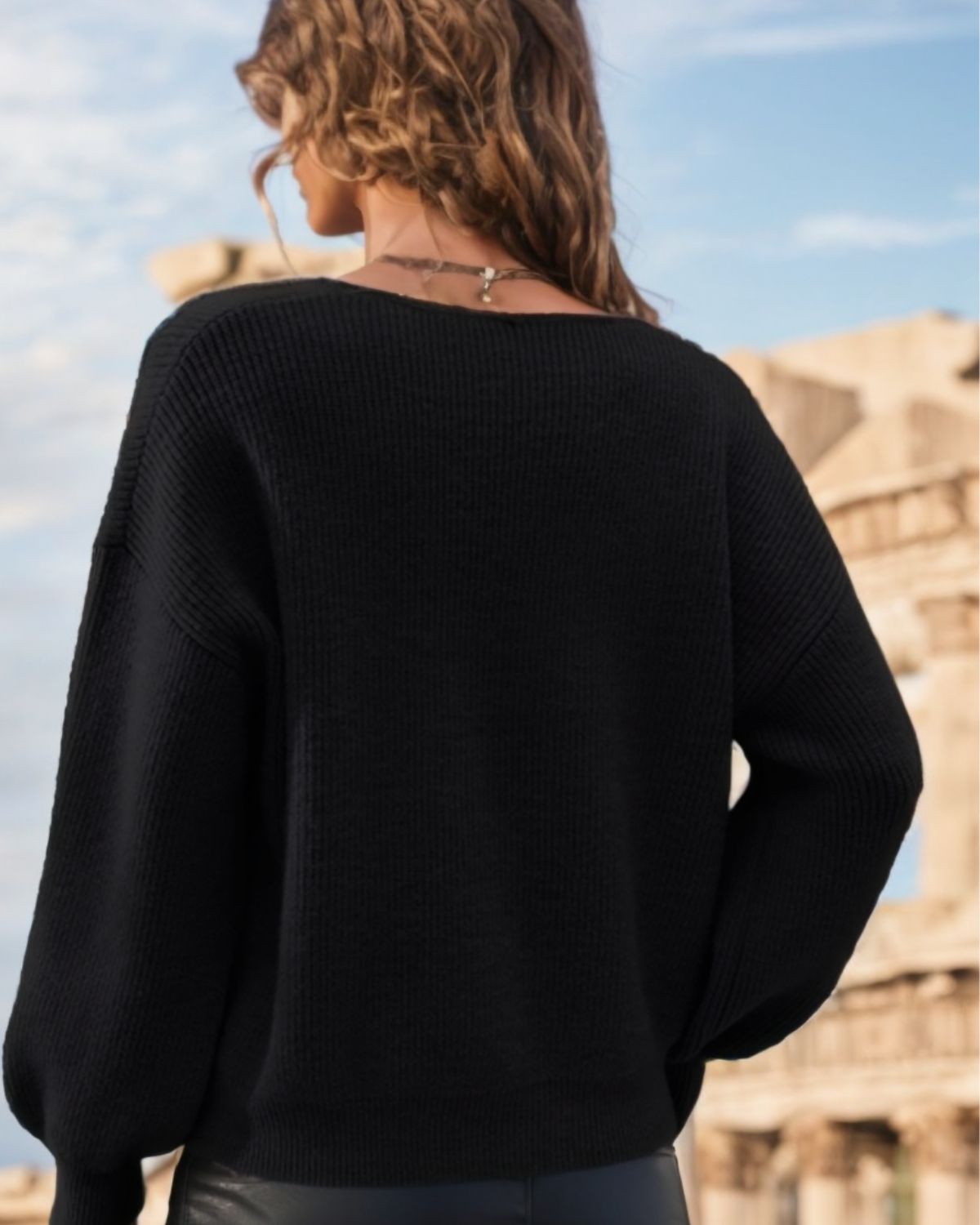 Stormi - Classic V-Neck Balloon Sleeve Knit Jumper for Women