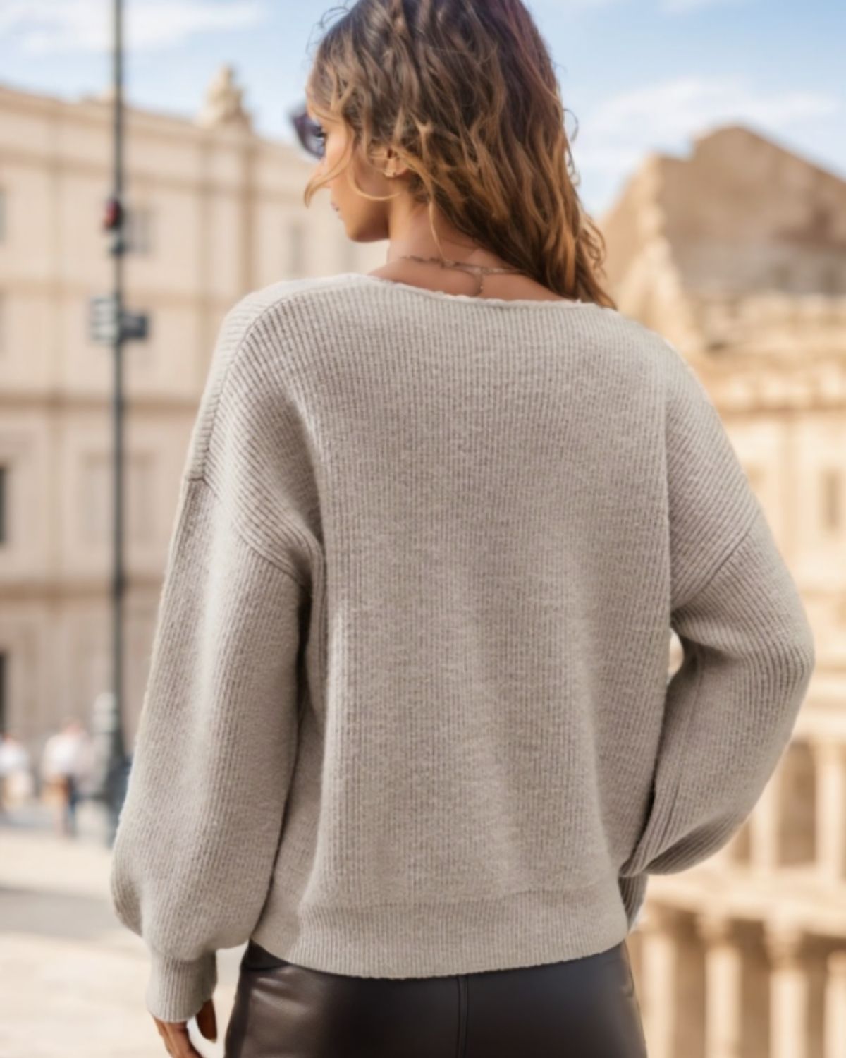 Stormi - Classic V-Neck Balloon Sleeve Knit Jumper for Women