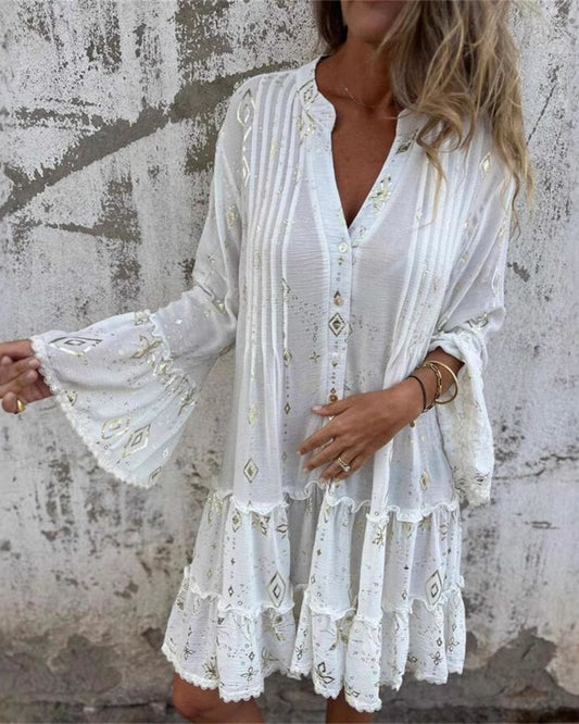 Esther - Breathable Boho Metallic Print Tiered Dress for Women
