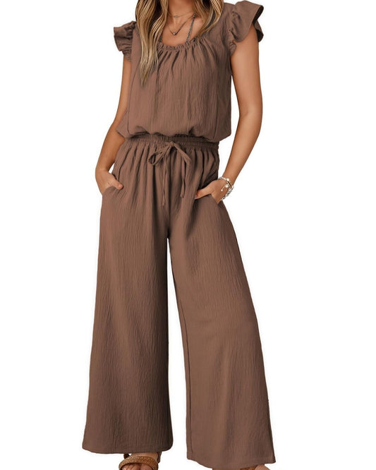 Everly - Casual Wide-Leg Ruffle Sleeves Jumpsuit for Women
