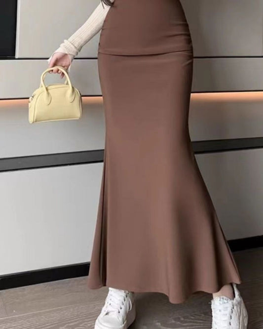 Riley - Elegant High-Waisted Flared Midi Skirt for Women