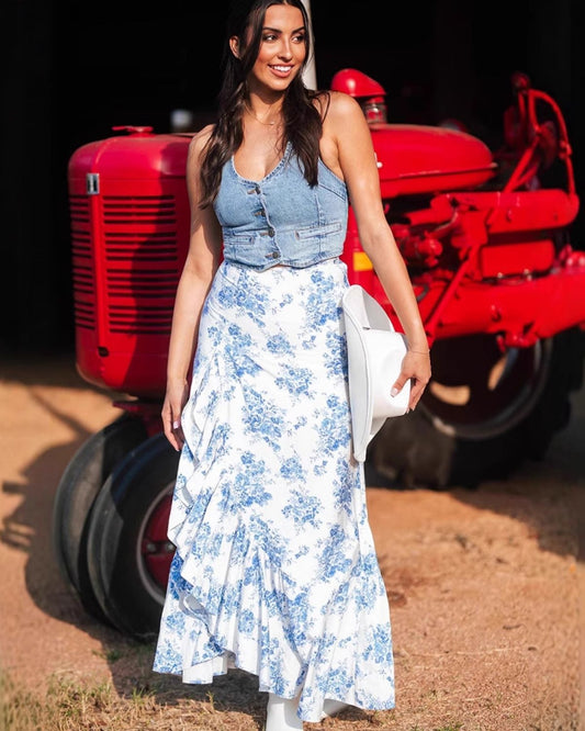 Ruth - Chic High-Slit Floral Maxi Skirt for Women