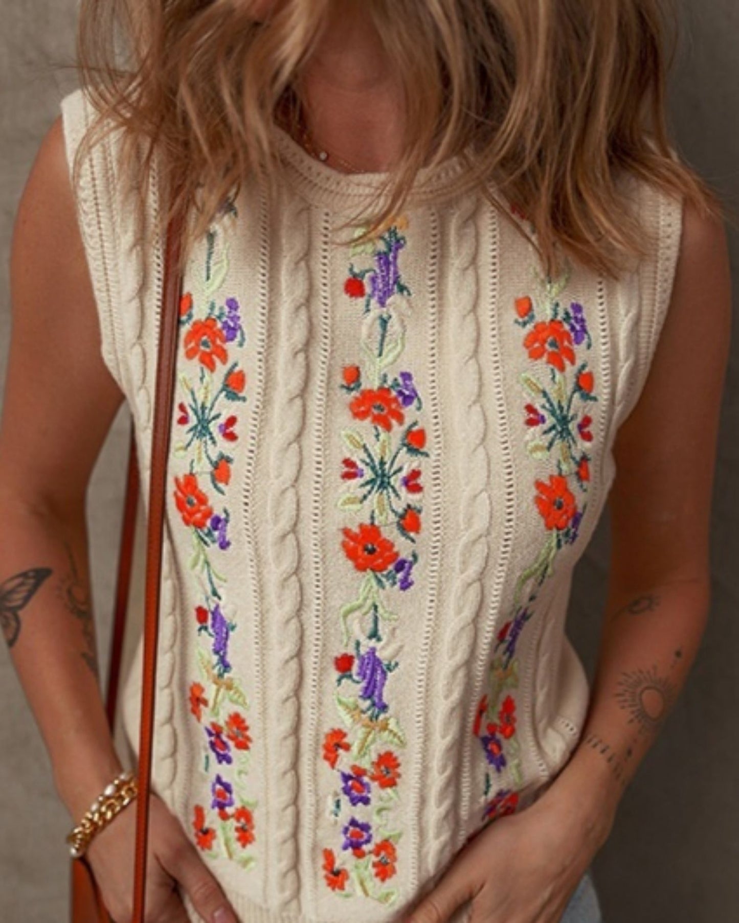 Lucia - Vintage Embroidered Floral Sleeveless Top for Women
