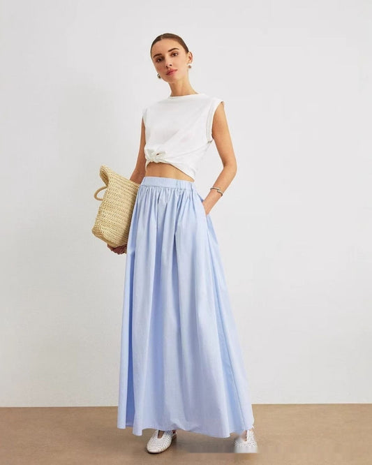 Nicole - Classic Light Blue High Waist Maxi Skirt for Women