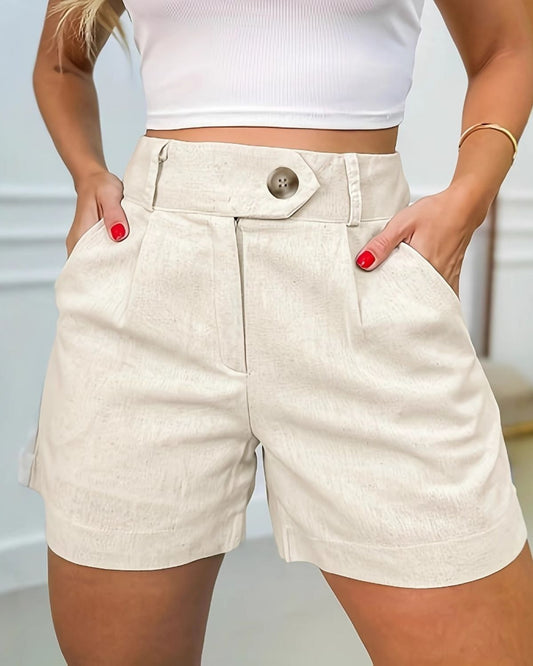 Alinhoa - Stylish High-Waisted Linen Blend Shorts for Women