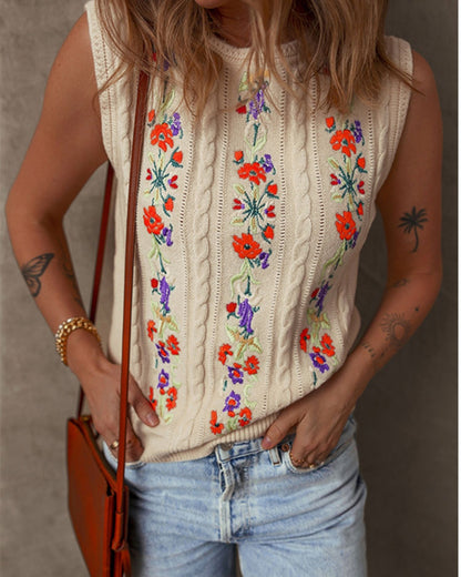 Lucia - Vintage Embroidered Floral Sleeveless Top for Women
