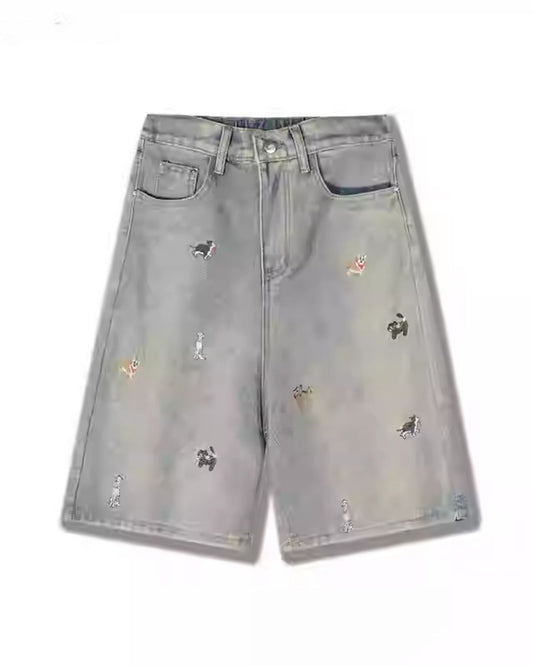 Natasha - Casual Denim Shorts with Cartoon Dog Print for Women