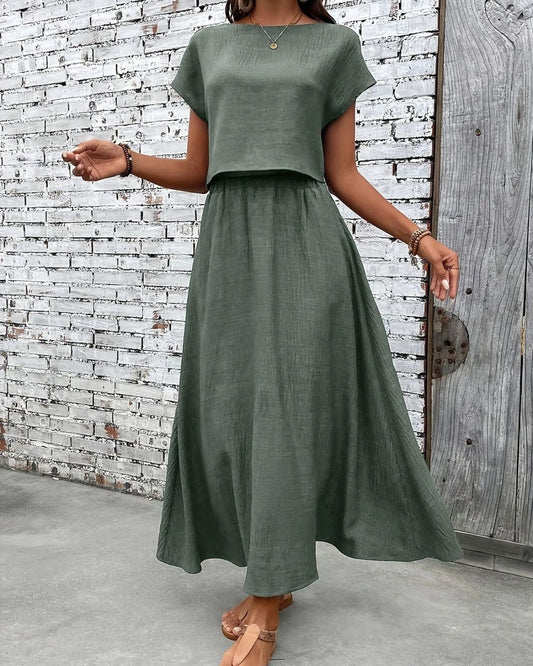 Annie - Casual Cropped Top and Maxi Skirt Set for Women