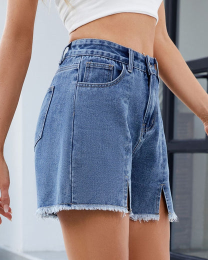 Malayah - Chic High-Waisted Denim Shorts with Front Slits for Women