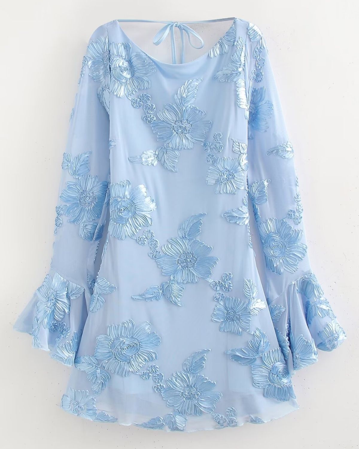 Klarina - Graceful Floral Embroidered Bell-Sleeve Dress for Women