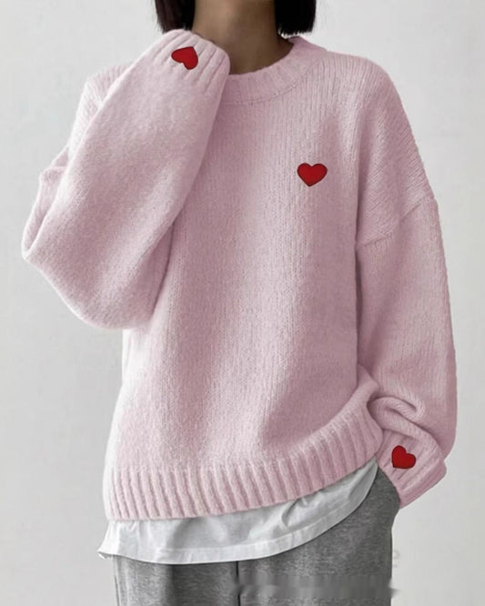 Livia - Minimalist Knit Heart Embroidery Jumper for Women