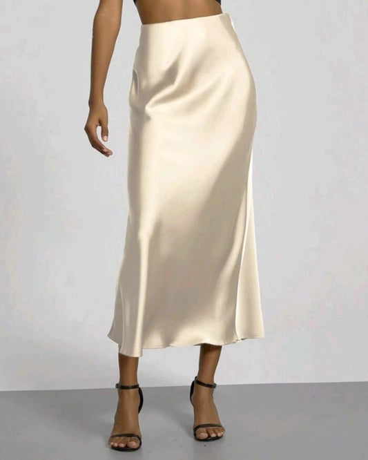 Solana - Classic Satin Midi Skirt for Women