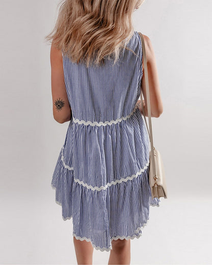 Carolina - Classic Striped Ruffle Edge Dress for Women